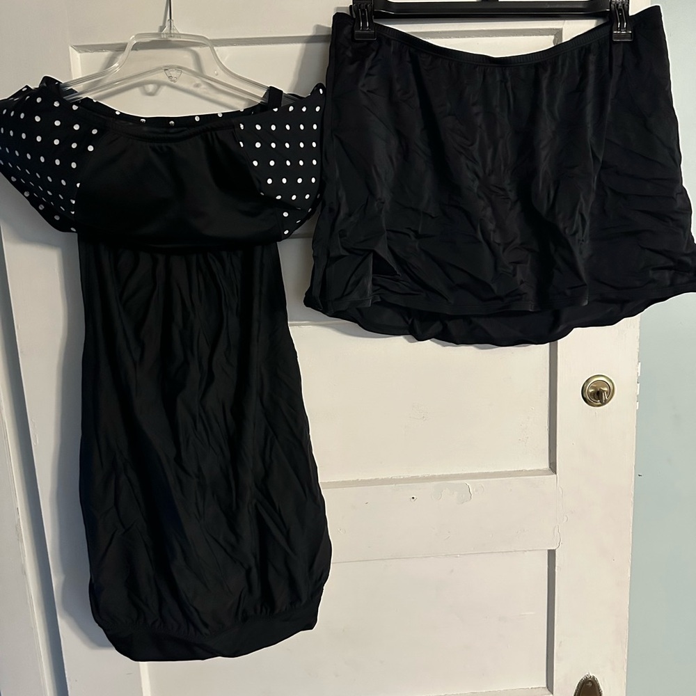 Cacique Black and White Polka Dot Skirt Set